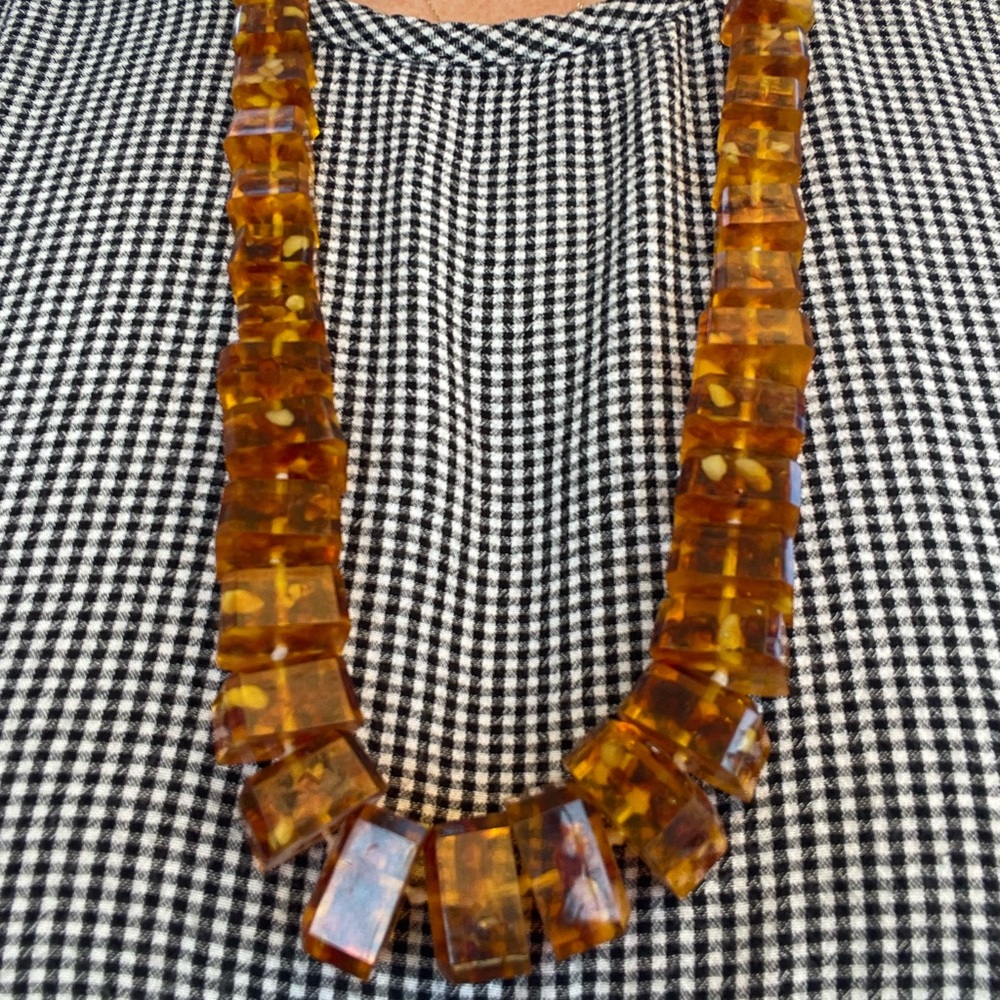 Baltic Amber Women's square Bead Necklace - Classic Honey Brown
